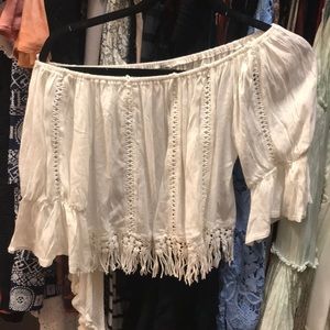 LF white off shoulder crochet top